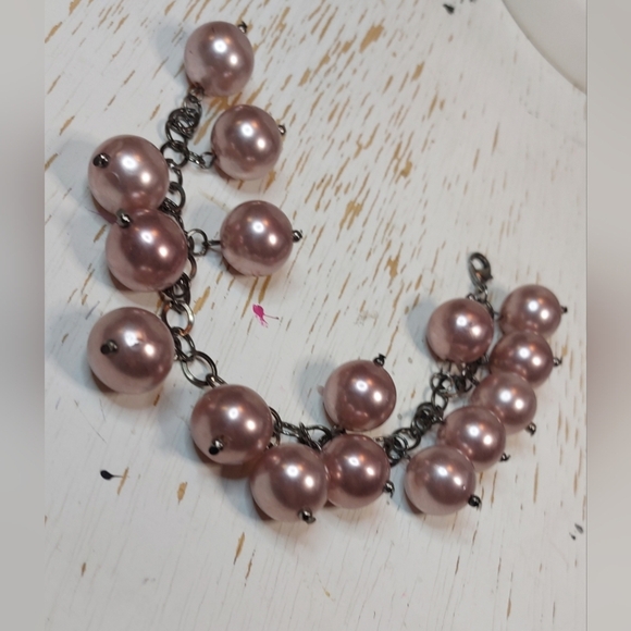 Pinky Purple Faux Pearl Charm Style Bracelet Bauble Boho Fun Party Date Retro - Picture 4 of 9